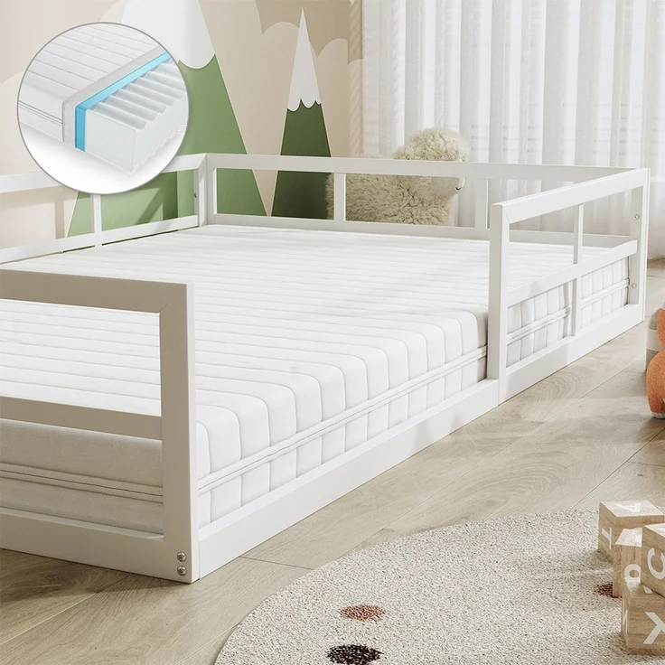 Bodenbett aus Metall Minno Weiß 120x200 mit Matratze Vitalispa – Bild 4