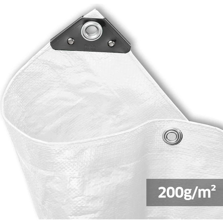 NOOR Abdeckplane SUPER - 200g/m² - 5x8 m - Weiß - Allzweckplane für Schutz vor Witterung - Ideal geeignet für Gartenbereich - UV-stabilisiert, beidseitig beschichtet, wasserfest und abwaschbar