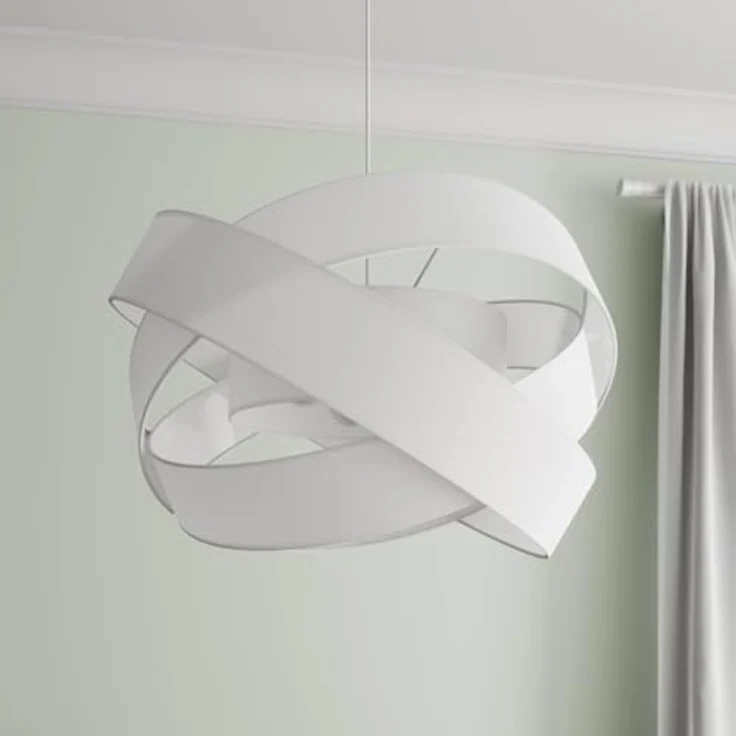 Lindby Pendelleuchte 'Simaria', weiße Textil-Pendellampe mit Ø 60 cm, ideal für Wohnzimmer & Esszimmer – Bild 4