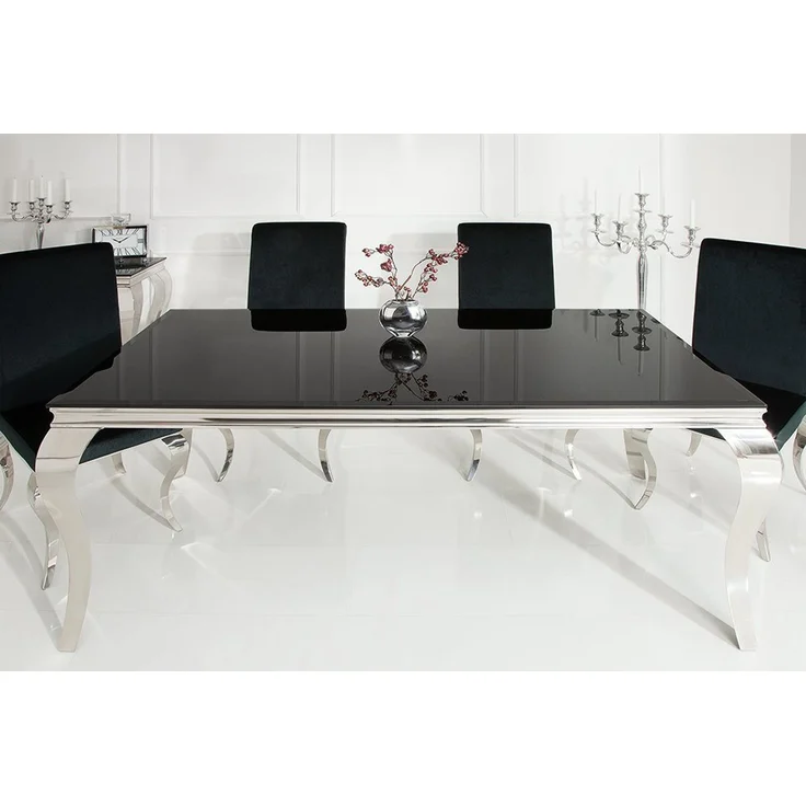riess-ambiente Esstisch MODERN BAROCK 200cm schwarz / silber (1-St), Esszimmer · Opalglas · Edelstahl · eckig – Bild 1