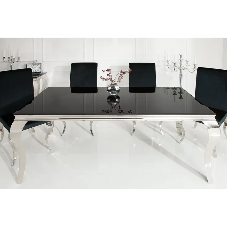riess-ambiente Esstisch MODERN BAROCK 200cm schwarz / silber (1-St), Esszimmer · Opalglas · Edelstahl · eckig