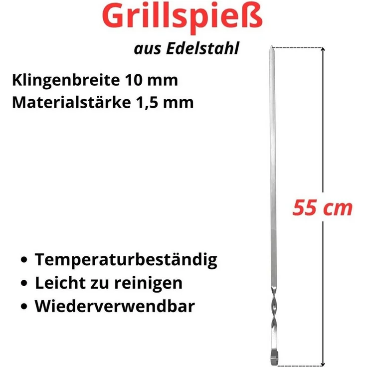 BIG-PAN Grillbesteck-Set BBQ Set 12-teilig – Edelstahl Grillspieße 550 mm Schaschlikspieße – Bild 2
