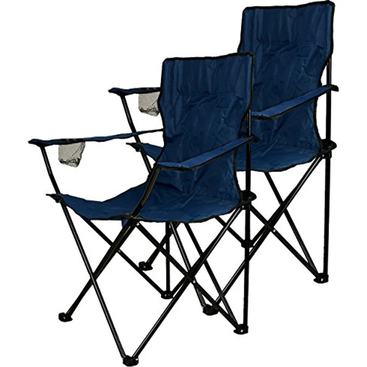 Nexos Campingtisch 2-er Set Angelstuhl Anglerstuhl Faltstuhl Campingstuhl Klappstuhl mit Armlehne und Getränkehalter praktisch robust leicht blau – Bild 2