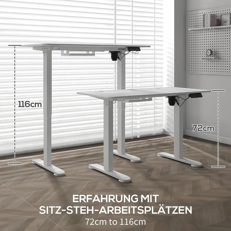 Vinsetto Höhenverstellbarer Schreibtisch Elektrisch 120x60 cm, Weiß | Computertisch, 4 Memory-Steuerung, Ergonomisch Steh-Sitz Tisch, Anti-Kollision, 2 Haken – Bild 3