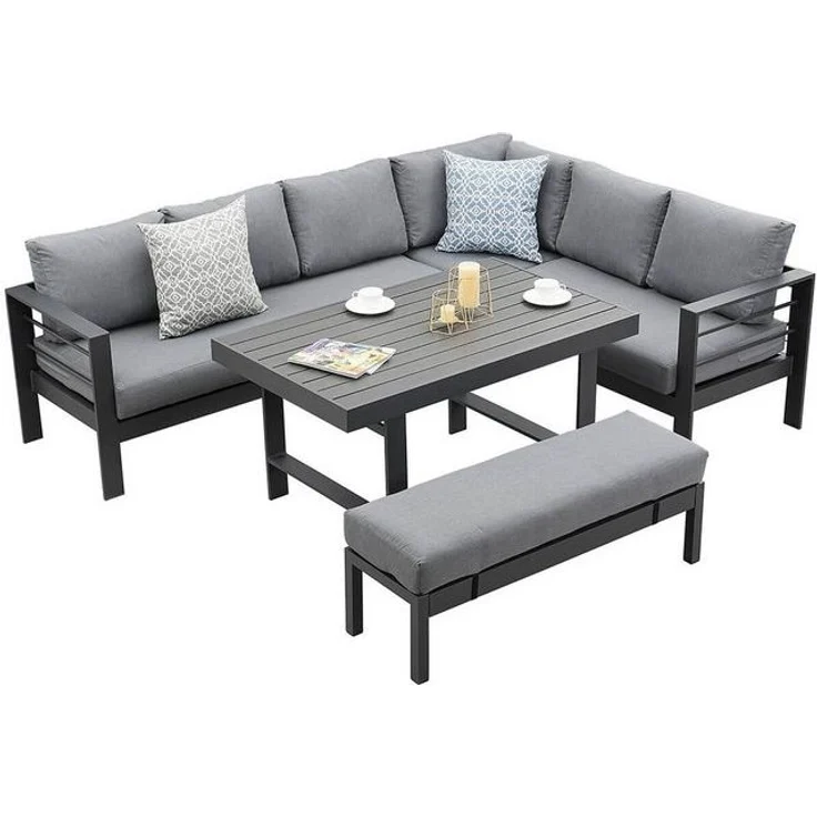 MeXo Gartenlounge-Set SGS zertifiziert, Aluminium Gartenmöbel Set, (Garten-Essgruppe, 5-tlg, 3 x Ecksofas, 1 x Gartenbank, 1 x Esstisch 130 x 80 x 67,5 cm), wetterfeste Ecklounge, Terrassenmöbel Set für 8 Personen – Bild 4