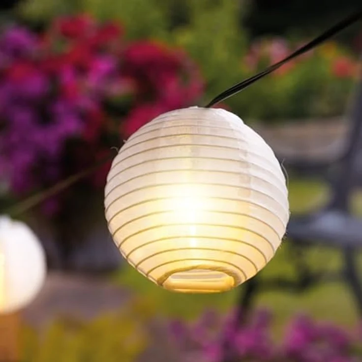 esotec LED Gartenleuchte Solarkette 30 Ballons Lampions 9m +2m Zuleitung 3000K Garten 102184, Dauerlicht oder Blinklicht, ON/OFF, LED fest integriert, 3000K warmweiß, Dauerlicht oder Blinklicht, ON/OFF, solarbetrieben ohne Stromanschluss – Bild 2