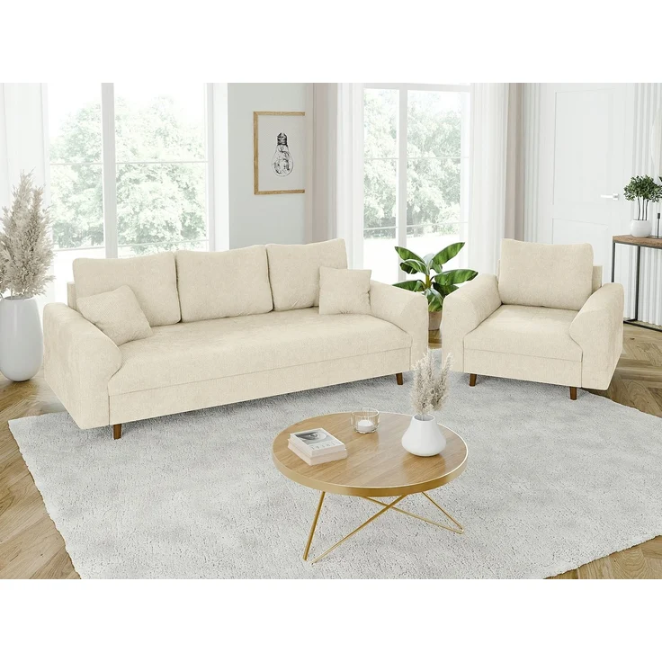S-Style Möbel Polstergarnitur 3+2+1 Kristian mit Braun Holzfüßen aus Chenille-Stoff, (1x 3-Sitzer-Sofa, 1x 2-Sitzer-Sofa, 1x Sessel), mit Wellenfederung – Bild 2