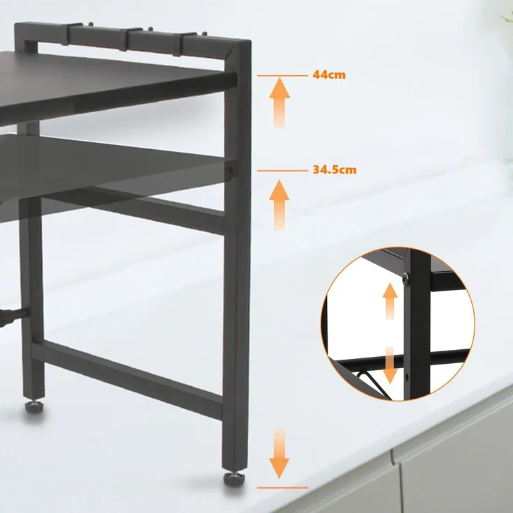 Todeco Mikrowellenregalständer, Mikrowellen Regal ständer Einstellbar Länge und Höhe, mit 6 Haken Belastet Bis 25 KG (36-60) x36 x 44 cm, Schwarz – Bild 5