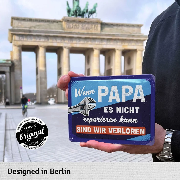 LANOLU Blechschild Papa reparieren - 15x20cm – Metall – Blau – 15154 – Bild 2