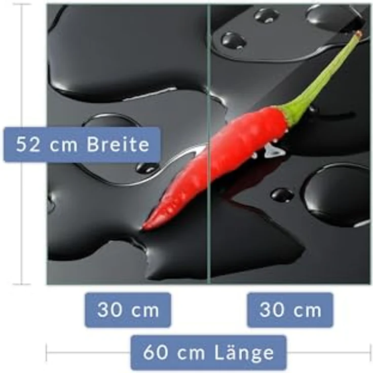 Herdabdeckplatte Abdeckung Ceranfeld Abdeckplatte Schneidebrett 2-Teilig 60x52 Chili Rot Spritzschutz Glasplatte Ceranfeldabdeckung Schutz Herdschutz Sicherheitsglas Glasschneidebrett 2 x 30 x 52 – Bild 3