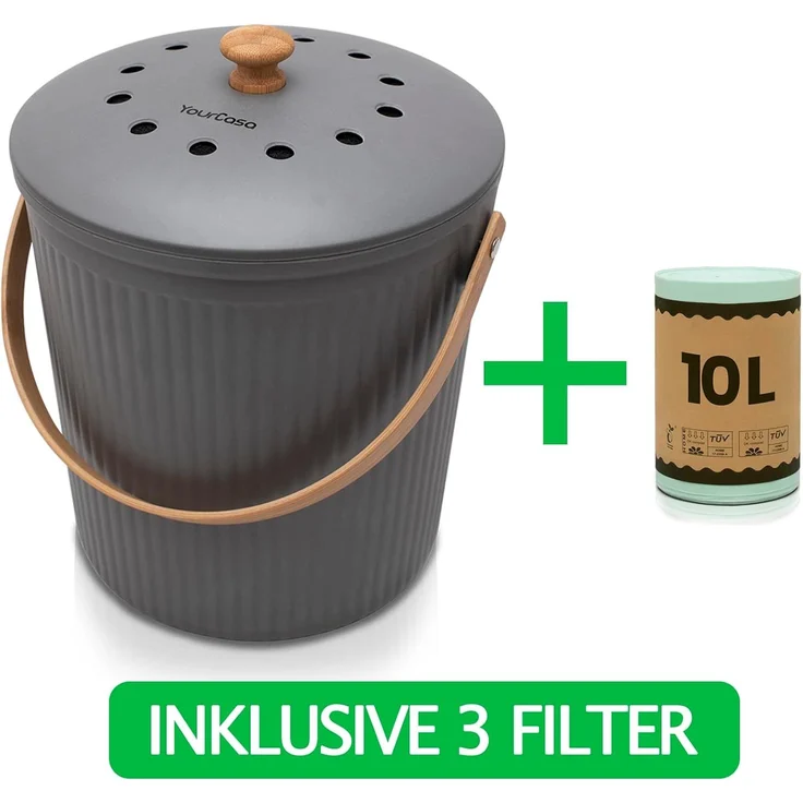 YourCasa Biomülleimer YourCasa® Komposteimer Küche - 6L - Abwaschbarer Biomülleimer & Deckel, Fassungsvermögen 6L – Bild 4