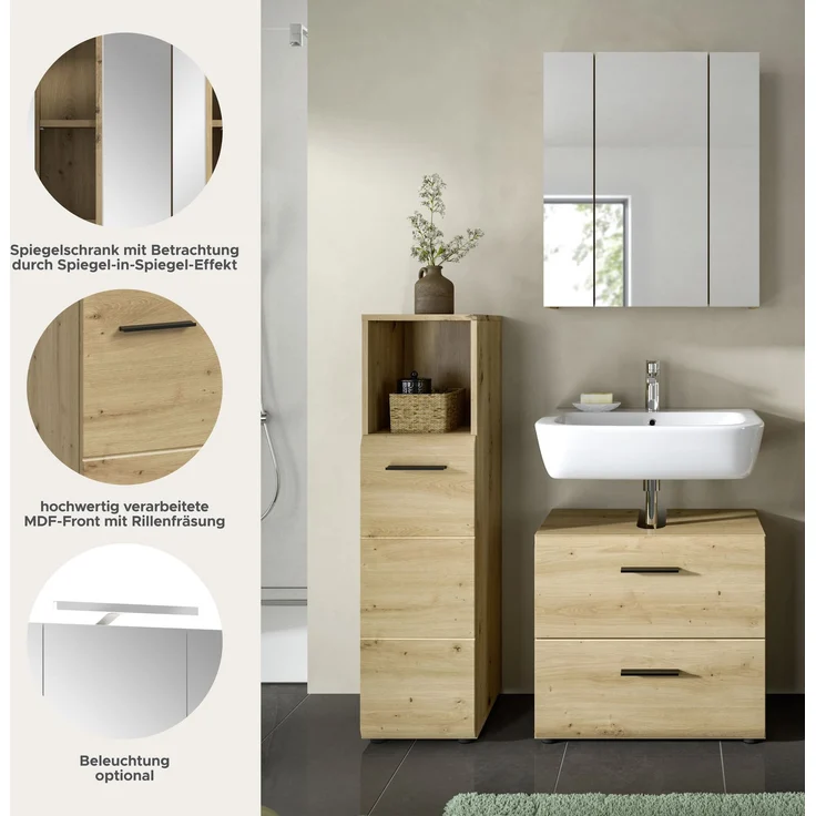 Badkombination (B/H/T: 105x185x30 cm) in Artisan Oak Nachbildung und Artisan Oak Nachbildung – Bild 8