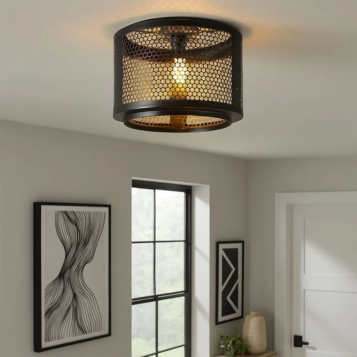 Smart LED Deckenlampe Schlafzimmerleuchte, Gitterschirm gold schwarz – Bild 4