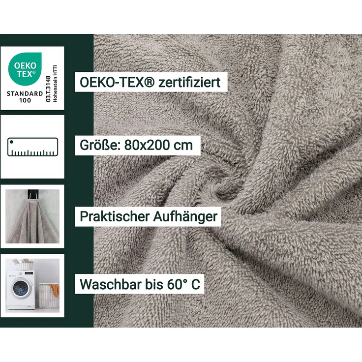 ZOLLNER Saunatuch 100% Baumwolle, 80x200 cm, grau mit Schrift "SAUNA" – Bild 2