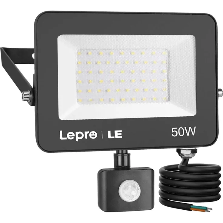 Lepro 50W LED Strahler mit Bewegungsmelder Außen, 4200LM Außenstrahler 5000K Kaltweiß Superhell Scheinwerfer, IP65 Wasserdicht Fluter, Ideale Aussenleuchte für Garten, Innenhöfe, Garage, Haus, Hotel
