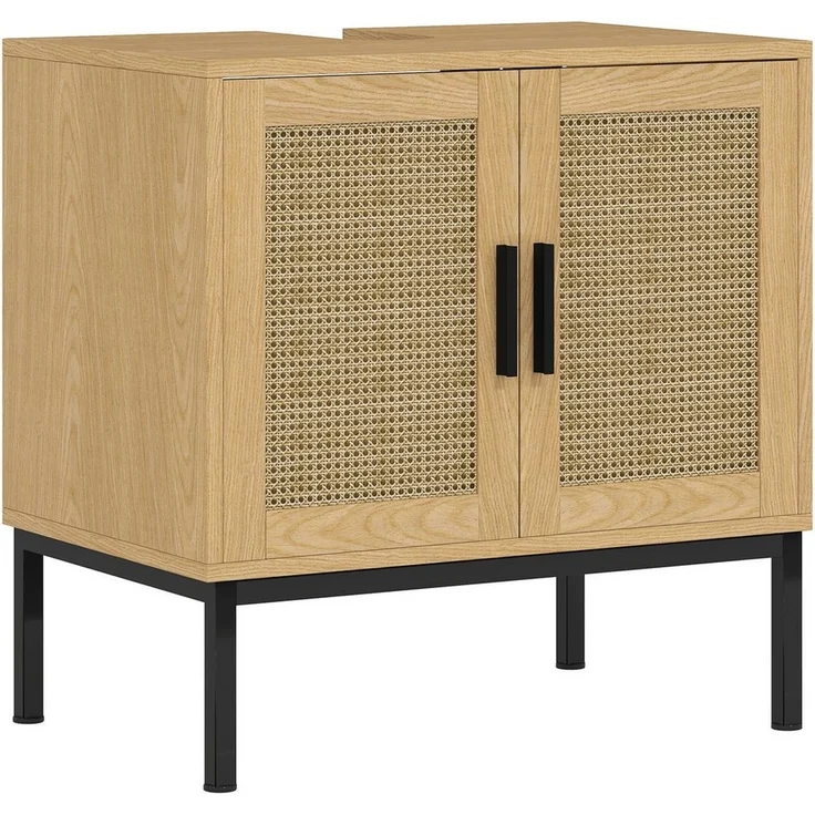 Kleankin Waschbeckenunterschrank Unterschrank mit Schrankfach (Waschtischunterschrank mit Rattanoptik, 1-St, Natur) 60 x 39 x 60 cm – Bild 5