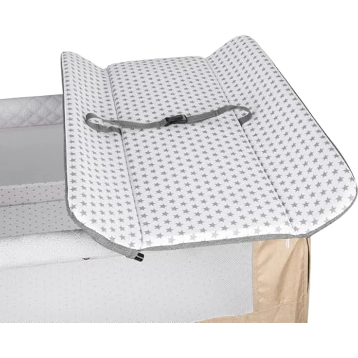HUOLE 3 in 1 Beistellbett, Reisebett Baby mit Matratze, Babybett 6 Fach höhenverstellbar mit Aufbe, tragbarer Stubenwagen mit Rollen für Baby bis 36 Monaten-92 * 52 * 106-118cm – gebrochenes Weiß – Bild 4