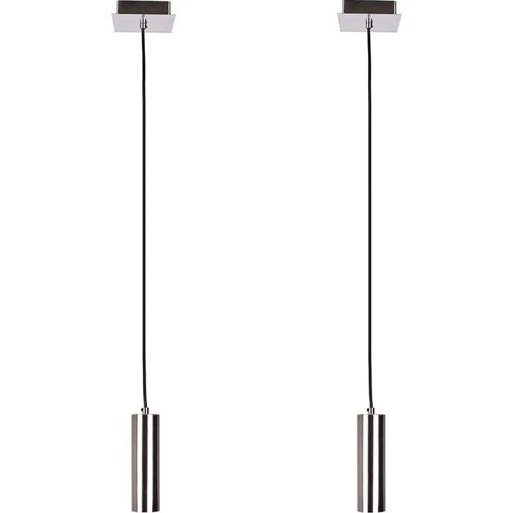 2x Pendelleuchte, Metall, nickel-matt, GU10, H 150 cm