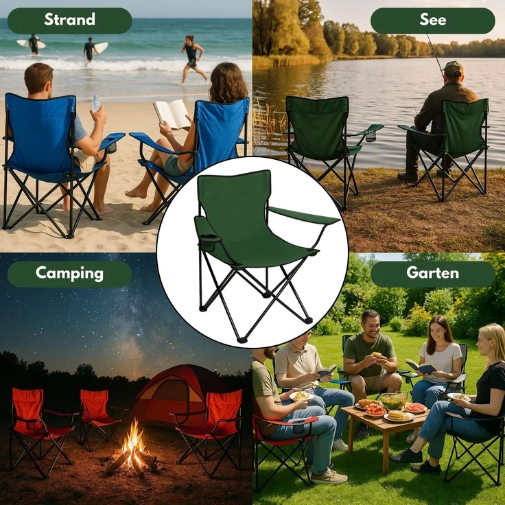 Coemo 4er-Set faltbarer Campingstuhl Faltstuhl mit Tragetasche in Grün – Bild 6