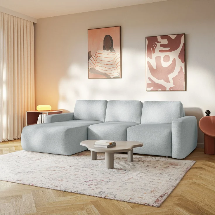 Selsey 'Carnos Mini' Ecksofa mit Schlaffunktion, Ottomane links, Chenille pflegeleicht, Grau – Bild 3