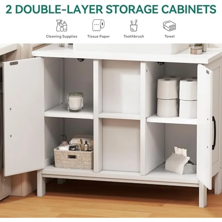 YITAHOME Waschbeckenunterschrank, Standwaschbecken Schrank mit 2 Türen, Waschtisch mit Ablage, Waschbeckenunterschrank mit U-Ausschnitt, Weiß – Bild 5