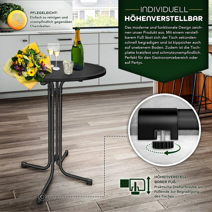 tillvex® Gastro Stehtisch klappbar Ø60cm schwarz | Bistrotisch FERTIG MONTIERT | Klapptisch rund - wetterfester Partytisch | Gartentisch Indoor & Outdoor – Bild 4
