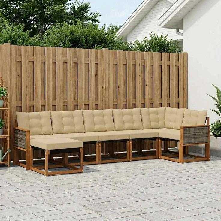 vidaXL Outdoor-Sofagarnitur 7 stk. 7-Sitzer Natur und Beige 3382093 – Bild 1