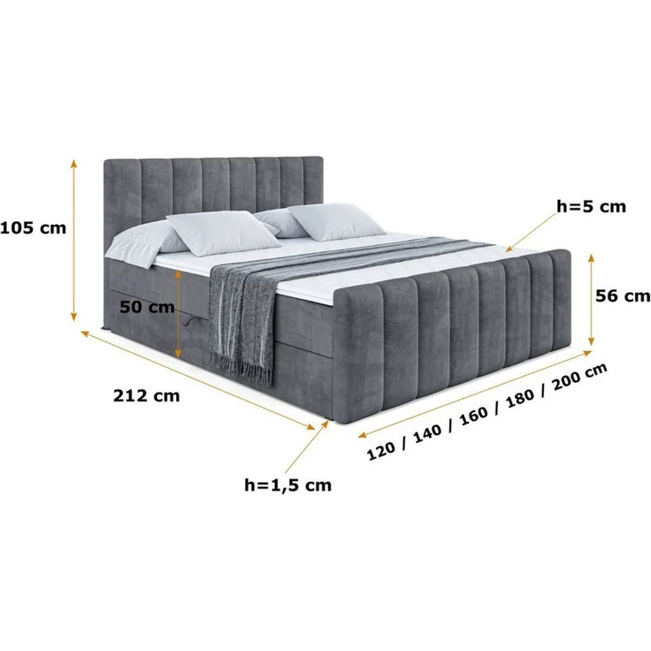 ALTDECOR Boxbett OTTA-Z (Multipocket-Matratze H4, H3 Matratze Bonellfederung, Topper, Kopfteil), Doppelbett mit Fußteil – Bild 4