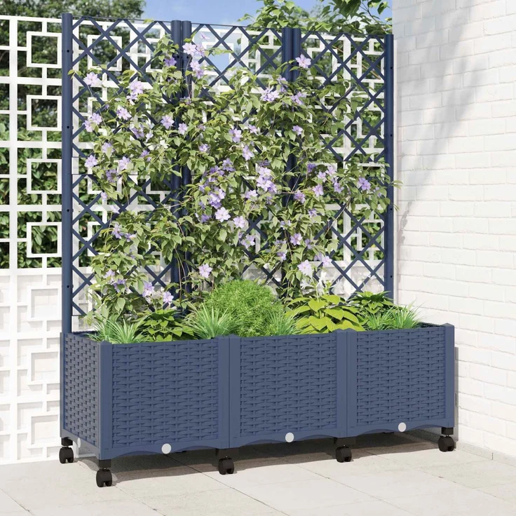 vidaXL Pflanzkübel mit Spalier und Rädern Blaugrau 120 x 40 x 146 cm 3423058 – Bild 1