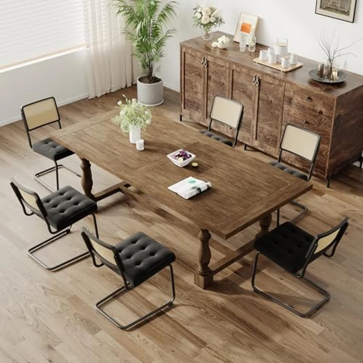 COLAMY Rattan Esstischstühle 6er Set, Samtbezug mit Metallgestell, Schwarz – Bild 7