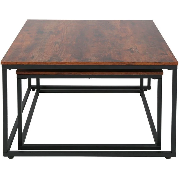 Home Collective Couchtisch Kleiner 2er Set aus Holz, Wohnzimmertisch Modern (Beistelltisch Set 2 in 1 mit Metallgestell, Büro Beistelltisch Loft Design TWIN, kratzfeste Oberfläche, Set 2 in 1), Quadratisch in Eiche dunkel, für Wohnzimmer – Bild 3