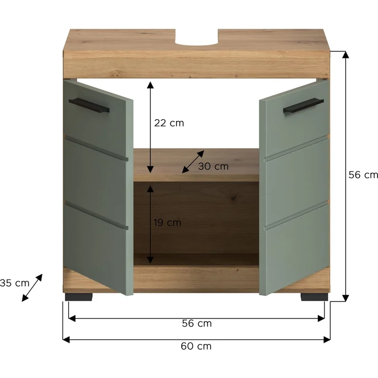 Xonox Scout Waschbeckenunterschrank (B/H/T: 60x56x34 cm) in Salbei und Artisan Eiche Nachbildung – Bild 4
