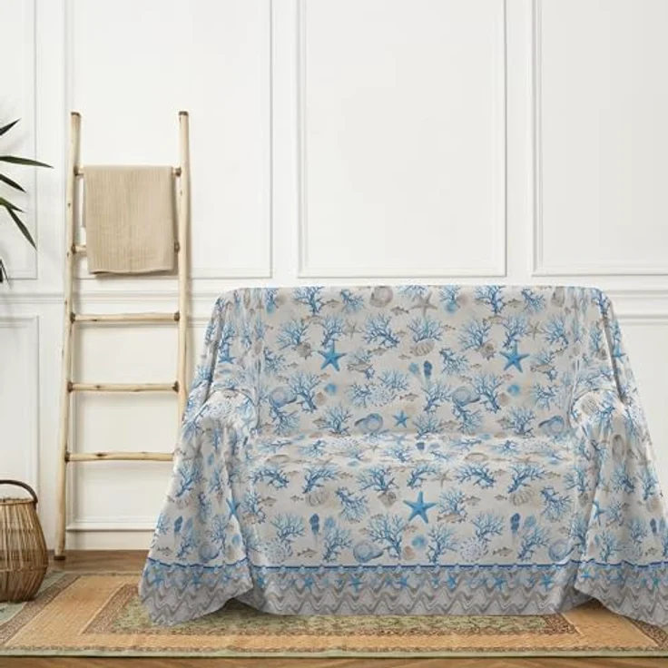 PENSIERI DELICATI Sofaüberwurf 250x290 cm, hergestellt in Italien, Überwurf aus 100% Reiner Baumwolle, Marineblau, ideal als Überwurf oder Tagesdecke für den Sommer (Doppelbett) – Bild 3