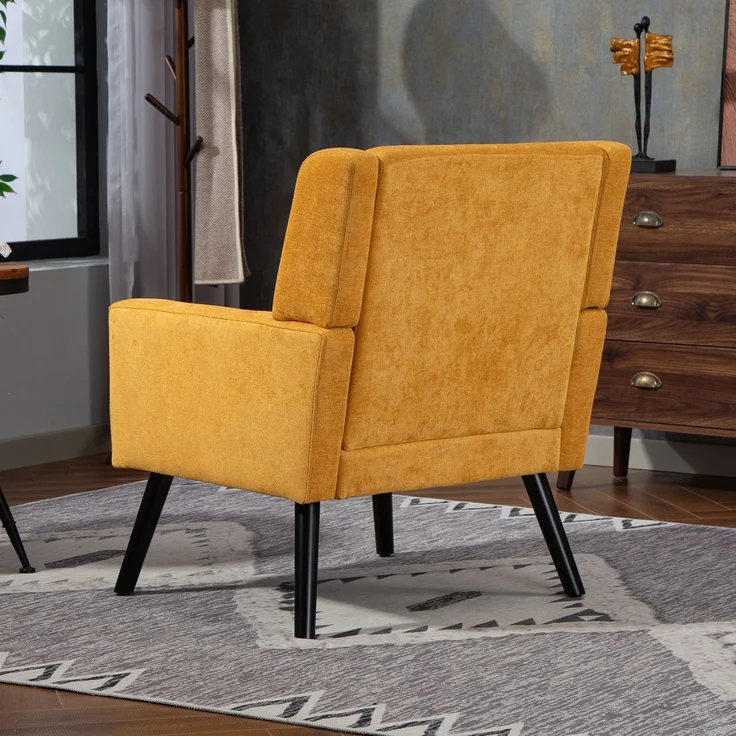 LVHOM Sessel aus Leinenstoff mit Knopfsteppung, Relaxsessel mit Massivholzbeinen, Polstersessel für Wohnzimmer & Büro, bis 130kg, Gelb – Bild 8