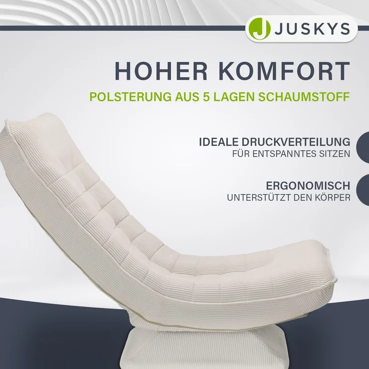 Juskys Relaxsessel Korsika - ergonomisches Design, 360° drehbar, hoher Komfort, klappbar, modernes Design, 5-lagige Polsterung, Cord-Bezug - Beige – Bild 5