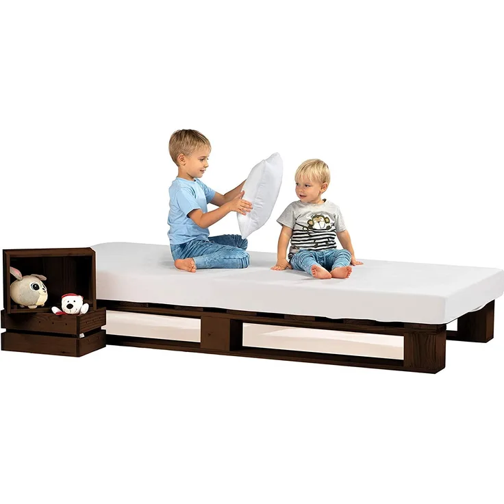 sunnypillow Palettenbett aus Holz Holzbett 120x200 cm Palisander Massivholzbett Bett aus Paletten Fichte europalette Palisander Loft 80 90 100 120 140 160 180 200 220 240x200 cm