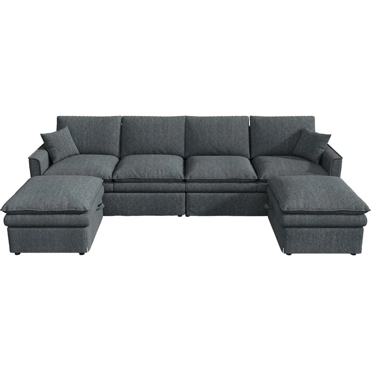 Modulares Ecksofa 277x135x80 cm, 6-Sitzer in Grau mit Stauraumhockern und USB-Anschluss – Bild 9