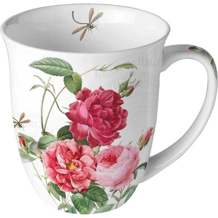 Ambiente Teetasse Kaffeetasse Becher Mug 0,4 l Amber Rosen Bumen Garten Henkelbecher Fine Bone China Porzellan Frühling Sommer
