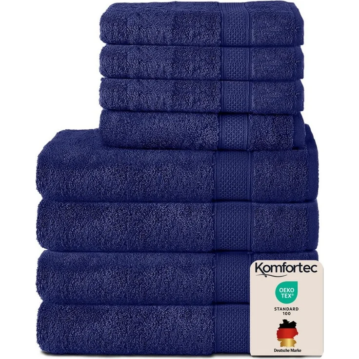 Komfortec 8er Handtuch Set aus 100% Baumwolle, 4 Badetücher 70x140 und 4 Handtücher 50x100 cm, Frottee, Weich, Towel, Groß, Navy Blau – Bild 1