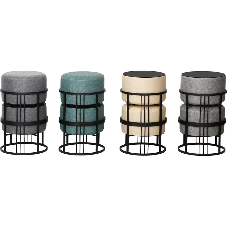 Multifunktionaler stapelbarer Sitzhocker Tas 2er Set rund Grün [en. casa] – Bild 8