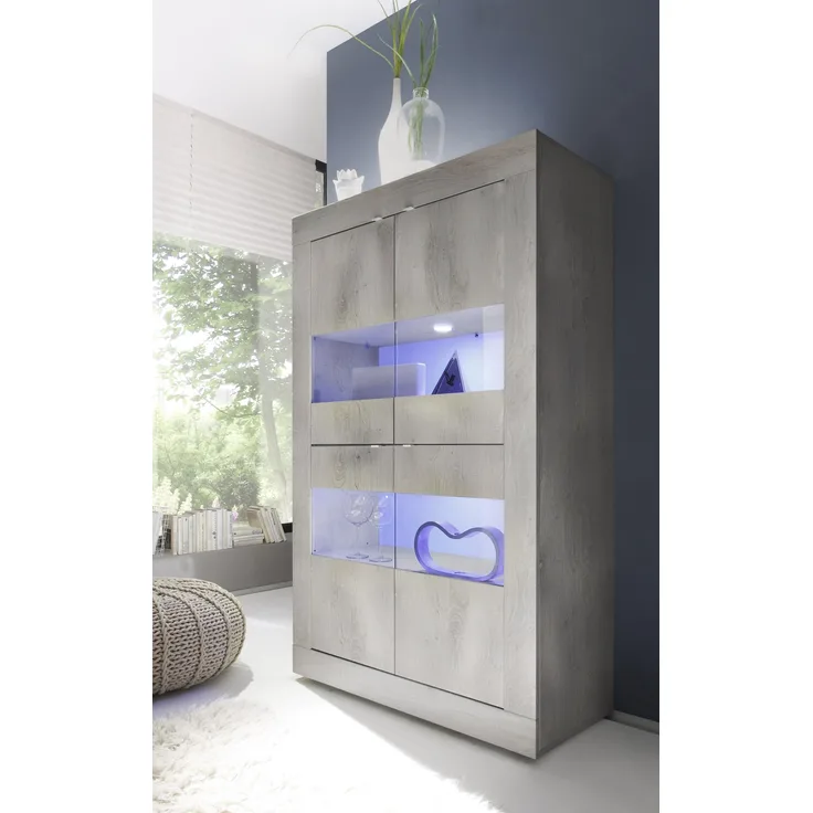 Vitrine >Belinda< (BxHxT: 102x162x43 cm) Holzstruktur Pinie Weiss
