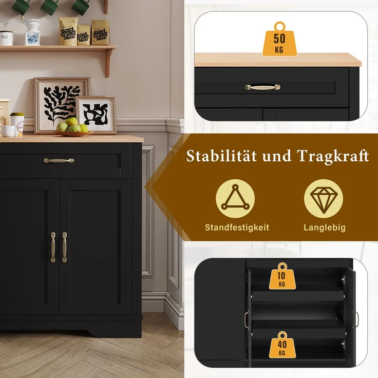 Merax Sideboard mit 3 Türen und einer Schublade, Buffetschrank mit ausziehbaren Regalen für Esszimmer, Wohnzimmer und Küche (Schwarz) – Bild 5