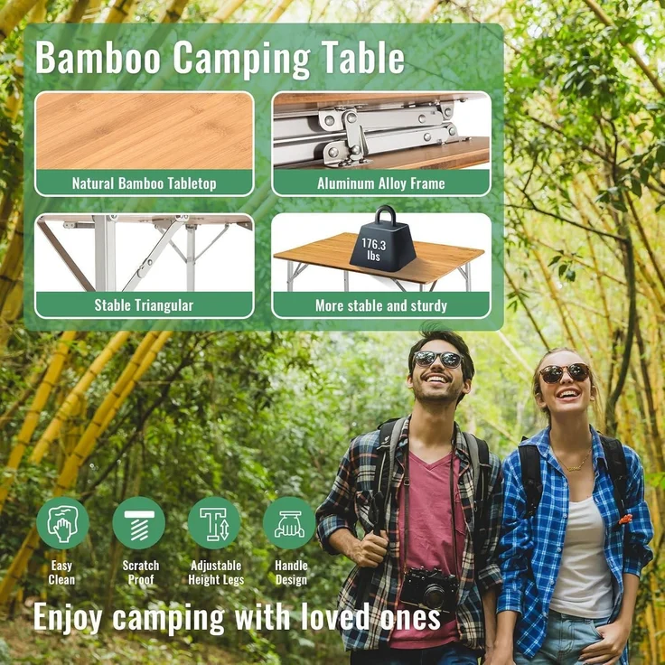 Klapptisch Bambus höhenverstellbar Camping Garten 120x70cm UV-Schutz – Bild 4