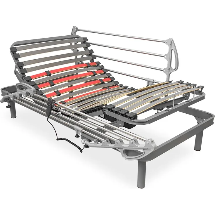 Homey Flexipro Elektrobett mit 5 Ebenen und verstärkter Struktur + ausziehbares Geländer-Set - ergonomisch, zuverlässig und leise, Deutscher Motor, 105x200 cm