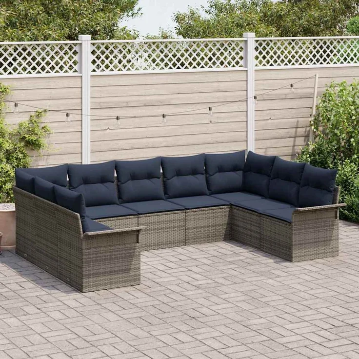 vidaXL Gartensofa-set mit Speicher 9 pcs Hellgrau Poly-Rattan 3354194 – Bild 3