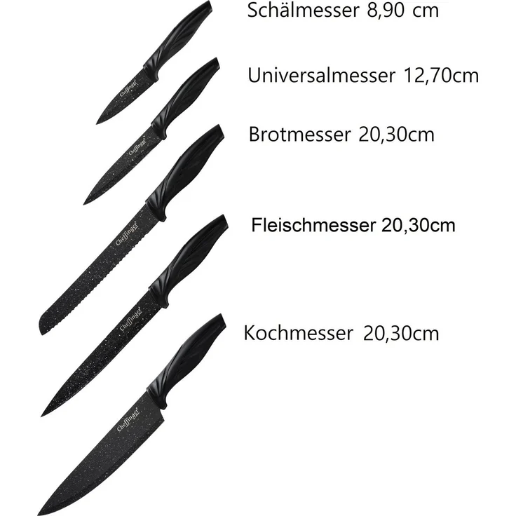 Messer Kochmesser Messerset mit Messerständer 6-tlg. Rungassi schwarz KS08 – Bild 2