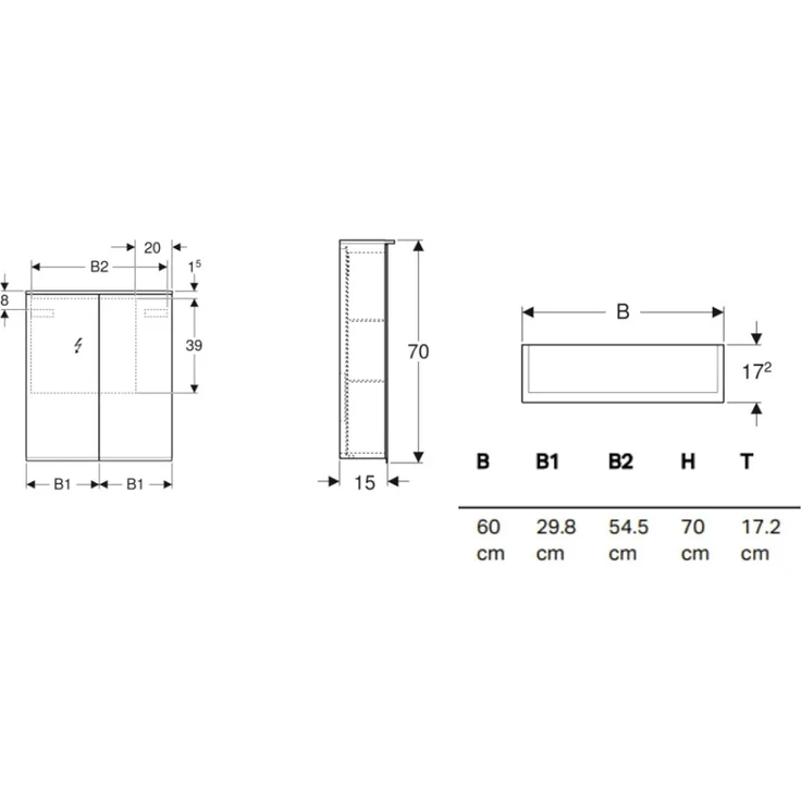 Geberit Option Plus Spiegelschrank mit Beleuchtung, zwei Türen, Breite 60cm, 500593001 - 500.593.00.1 – Bild 3