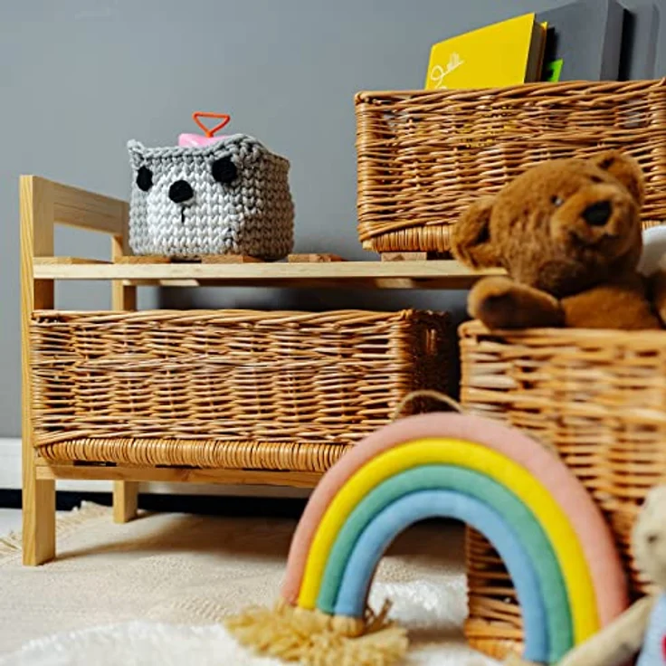 Creative Home Holzkiste Weidenkorb Aufbewahrungskorb, Handgeflochten, Haltbar (1 St), Korb Geflochten Naturkorb mit Griffen Aufbewahrung – Bild 6