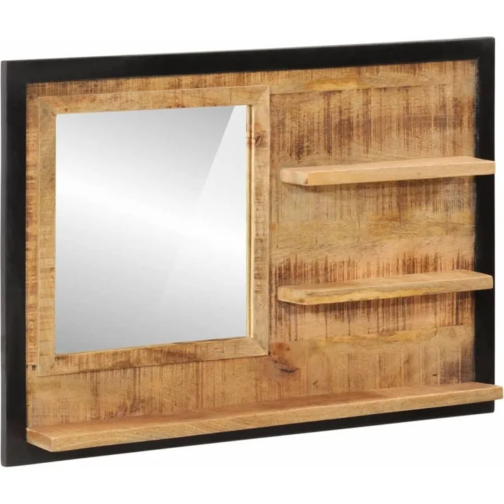 Spiegel, Wandspiegel mit Ablagen 80x8x55 cm Glas und Massivholz Mango