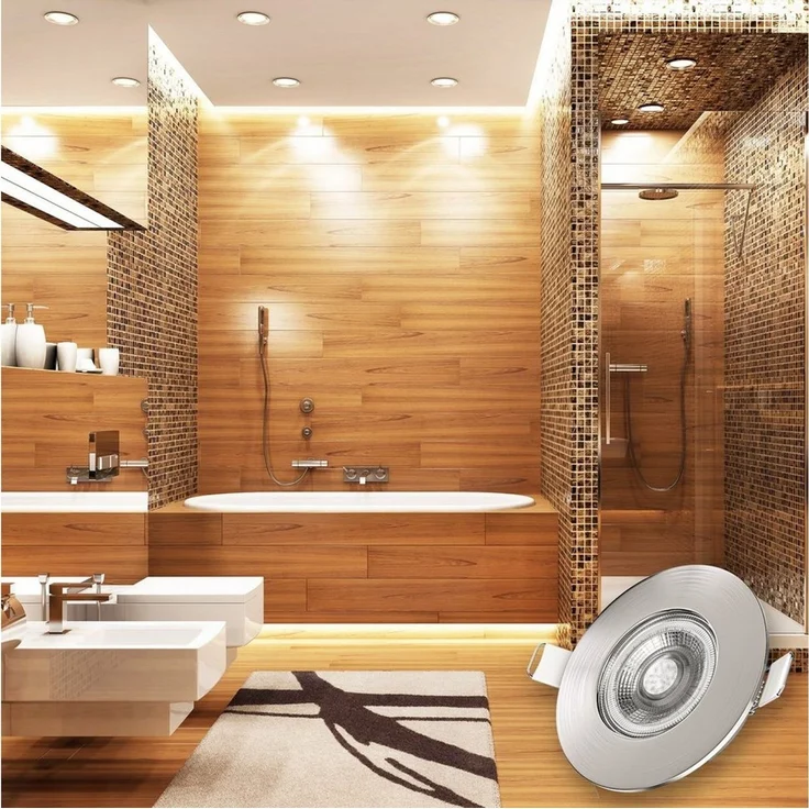 B.K.Licht - 6er Set LED Bad Einbaustrahler 230V dimmbar, flach, warmweiß, LED Spot, Deckenspots, Spots, Einbauleuchten, Einbauspots, Badezimmer, 68mm Lochmass, 90x25 mm, Matt-Nickel – Bild 3